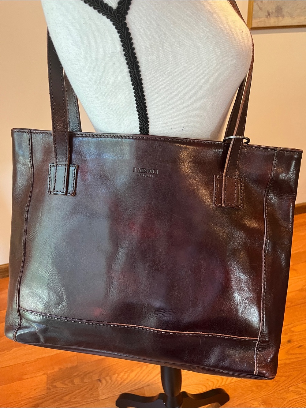 I Medici Firenze  Large Italian Leather Top Zip Tote Bag